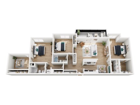 Floor plan for 3 beds, 2 baths, 1550 sqft